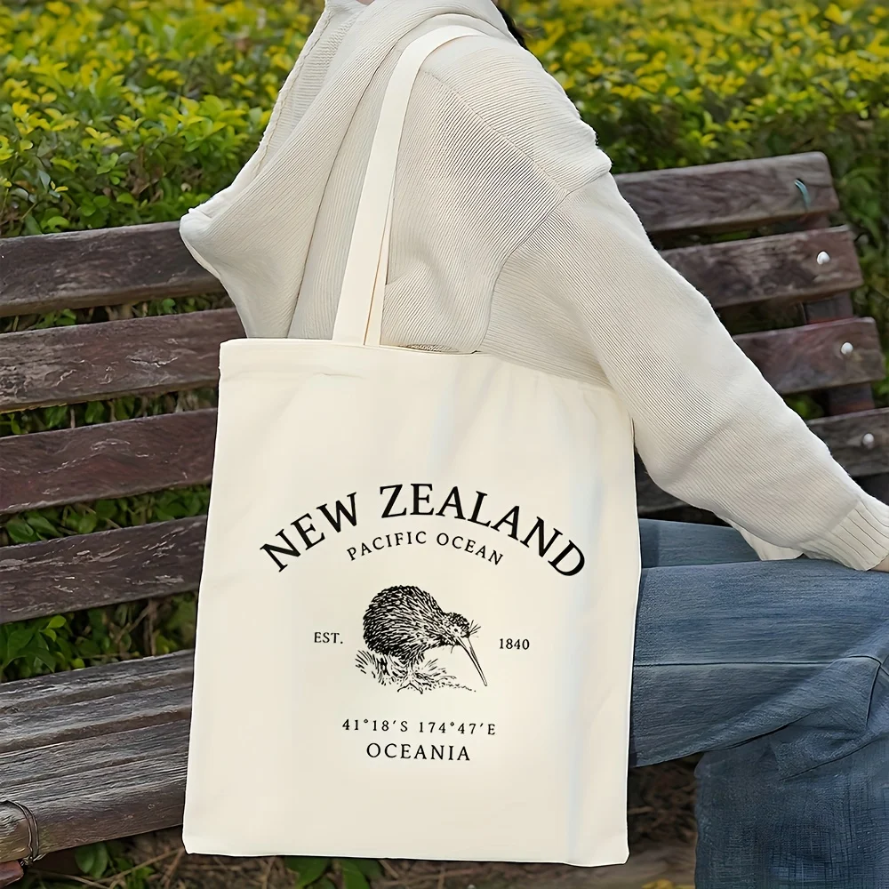 

1pcNew Zealand Kiwi Illustration Canvas Tote Bag-Vintage Style Durable Polyester Large Capacity Reusable Shopping and Travel Bag