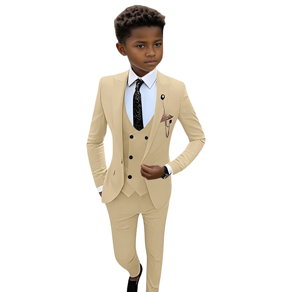 Champagne Notched Lapel Suits For Kids School Uniforms Boys Regular Fit Suit Set 3-14Y In Stock Wedding Ring Bearer Outfit