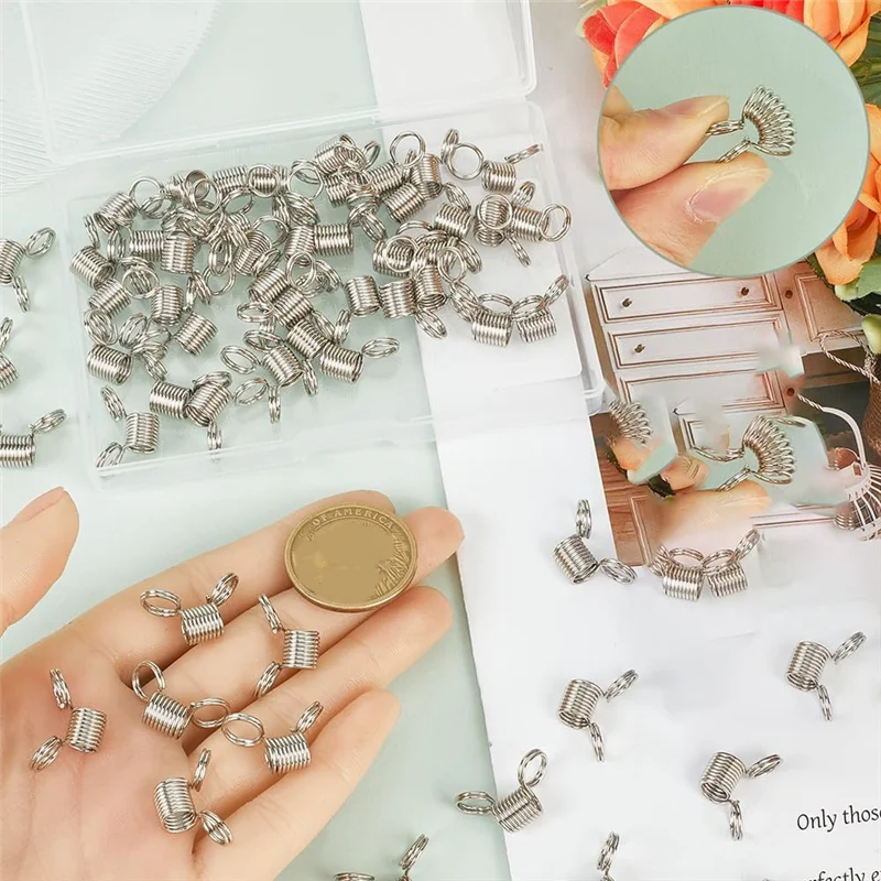 

60Pcs Stainless Steel Beads Stopper Beads Stoppers Combo Pack Silver Small Spring Clamps Stoppers For Jewelry Making-B09B