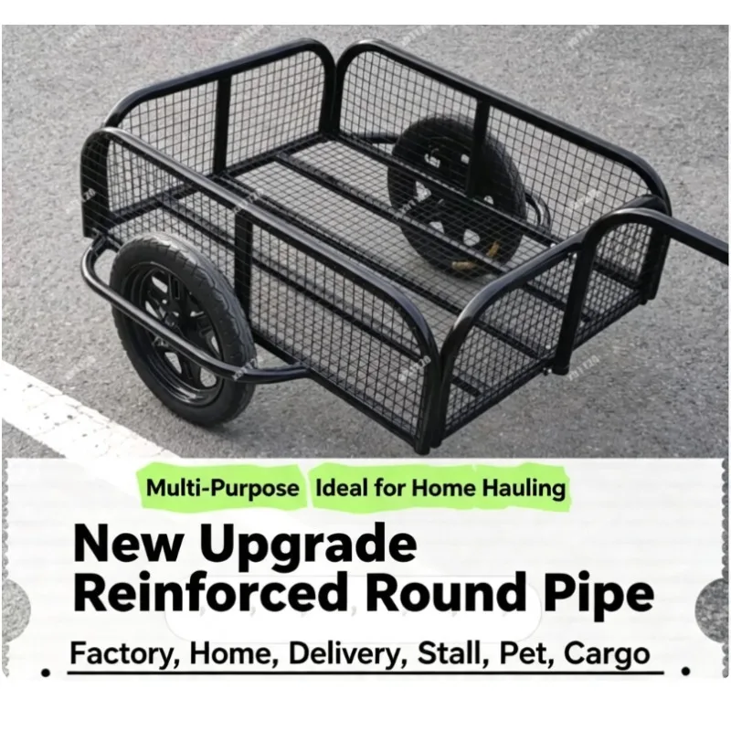 Outdoor Small Cargo Trailer, Electric Bicycle Rear Cart for Fishing Camping Daily Hauling