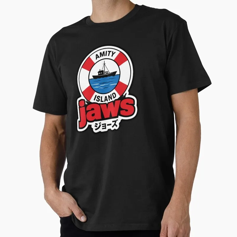 Jaws Horror Movie Halloween Gift T Shirt Vintage Amity Island Great White Shark Graphic Tops Unisex Short Sleeve Streetwear Tees
