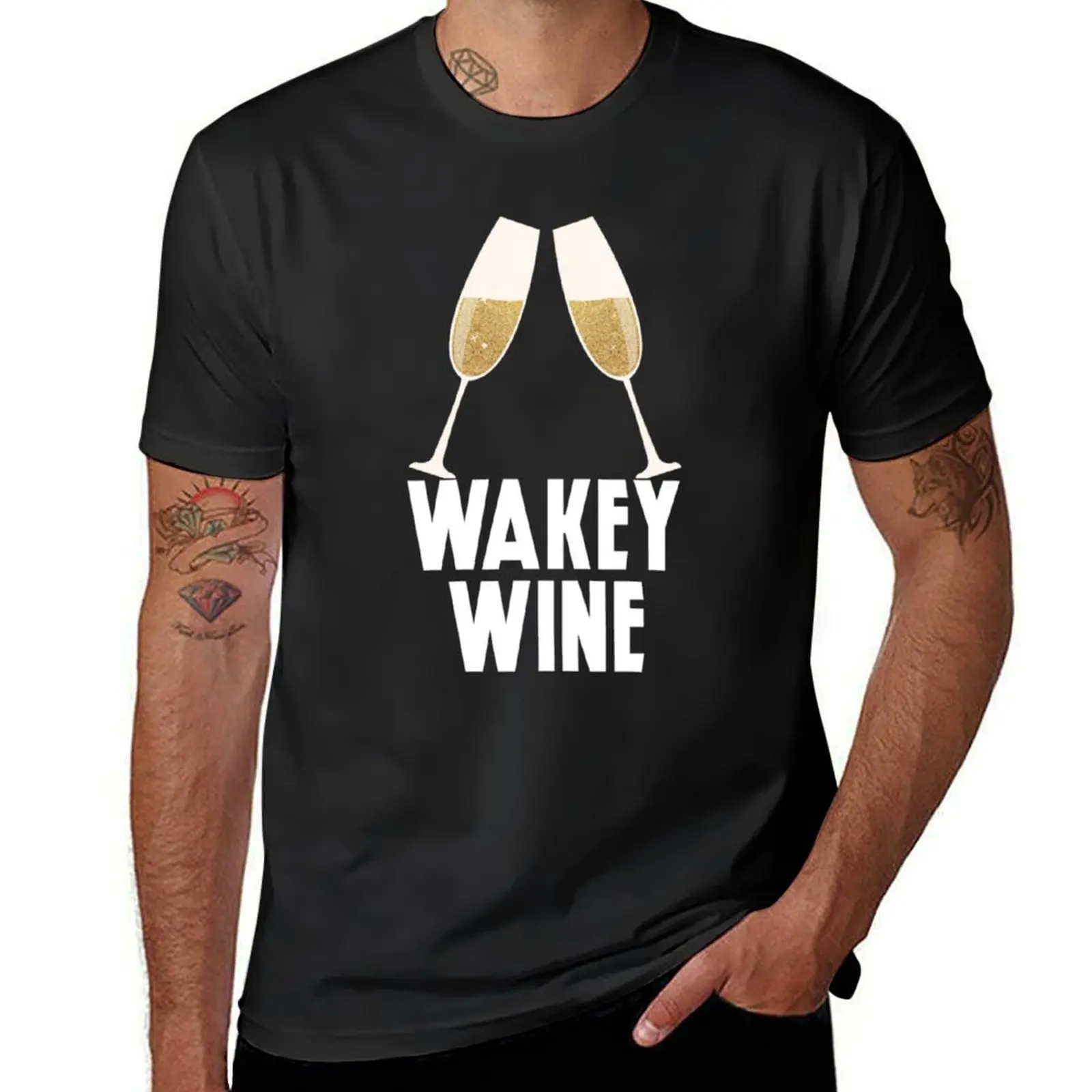 Wakey wines- Toast glass T-Shirt shirts graphic tees plus sizes oversizeds vintage mens white t shirts