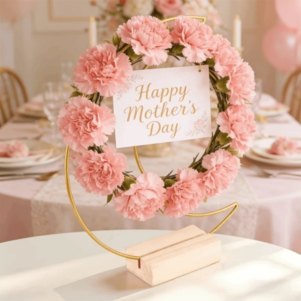 DIY Heart Shape Wreath Frame Moon Shape Wooden Base Floral Garland Hollow Out Wreath Iron Ring Banquet Centerpiece