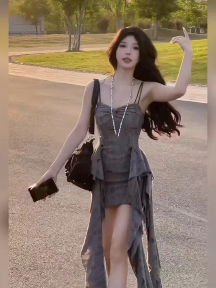 فستان قصير مثير بتصميم كلاسيكي أمريكي للنساء فساتين صيفية ضيقة مكشكشة غير منتظمة تناسب الجميع فيمينينو فيستدوس دي موجر 2025 #4