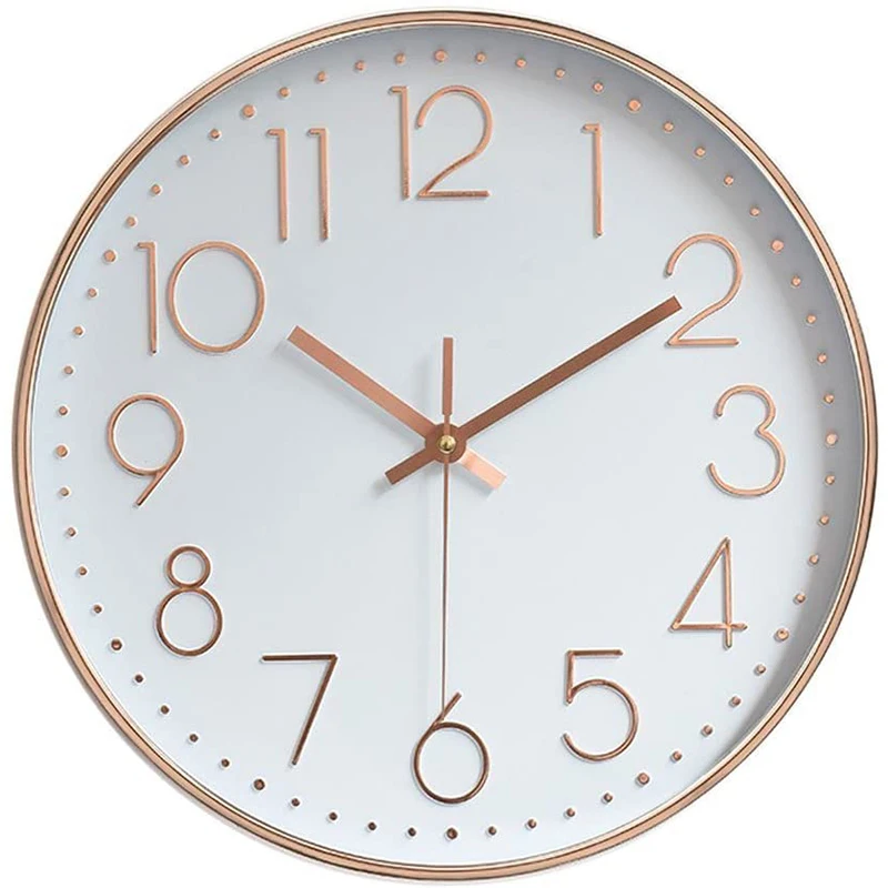 12inch Quartz Wall Clock Silent Non-Ticking Wall Clock for Indoor Modern Decorative Rose Golden