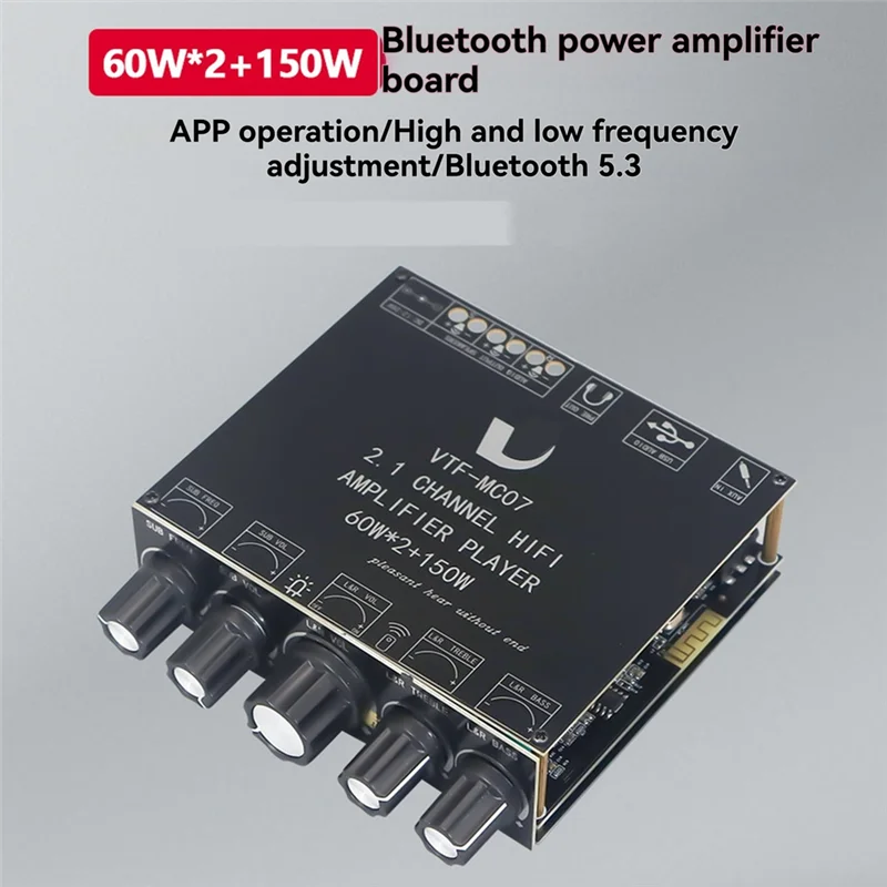 ABAC-2X60w + 150 واط مضخم صوت بلوتوث 5.3 مكبر كهربائي مجلس USB كارت الصوت 2.1 قناة الصوت التعادل فئة D أمبير وحدة