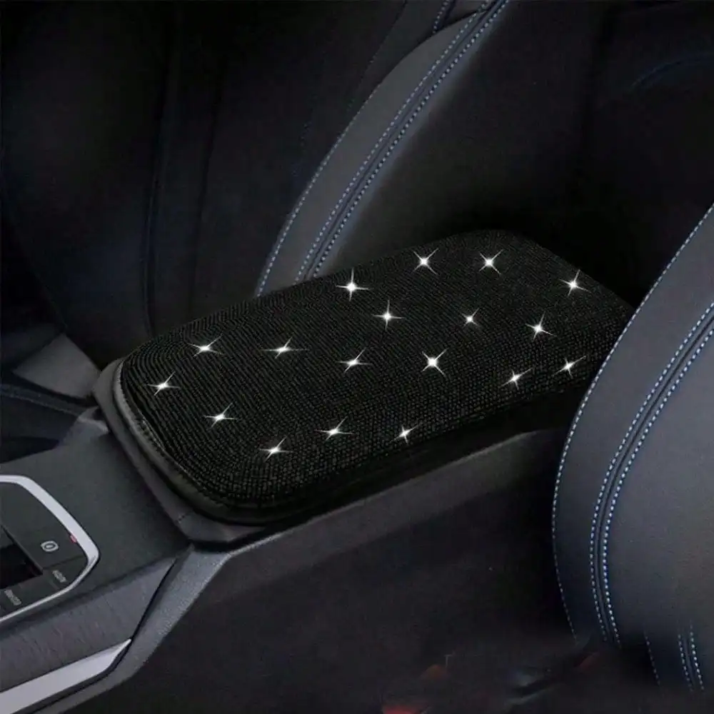 

Bling Car Armrest Box Mat, Artificial Diamond Anti-Slip Center Console Cover, Armrest Box Protector Car Decoration Accessories