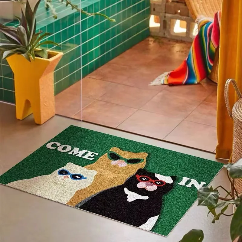 Cartoon Cat/dog Pattern Doormat Living Room Entrance Home Decoration Carpet Machine Washable Bedroom Balcony Decor Carpets