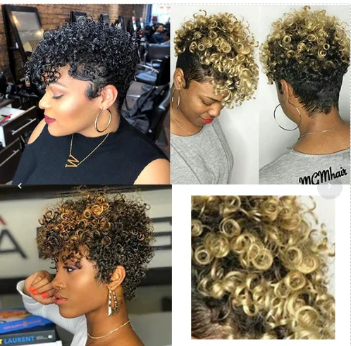 Black Fashion Short Small Curly Hair Gold Wigs Female African