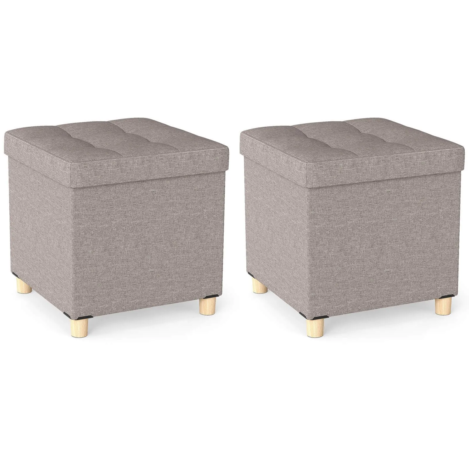 

2PCS 18” Ottoman w/Storage,Tray & Rubber Wood Legs for Small Space Living Room