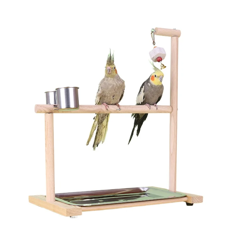 

Bird Cage Accessories Wooden Love Bird Parrot Bird Stand Swing Toy with Food Box