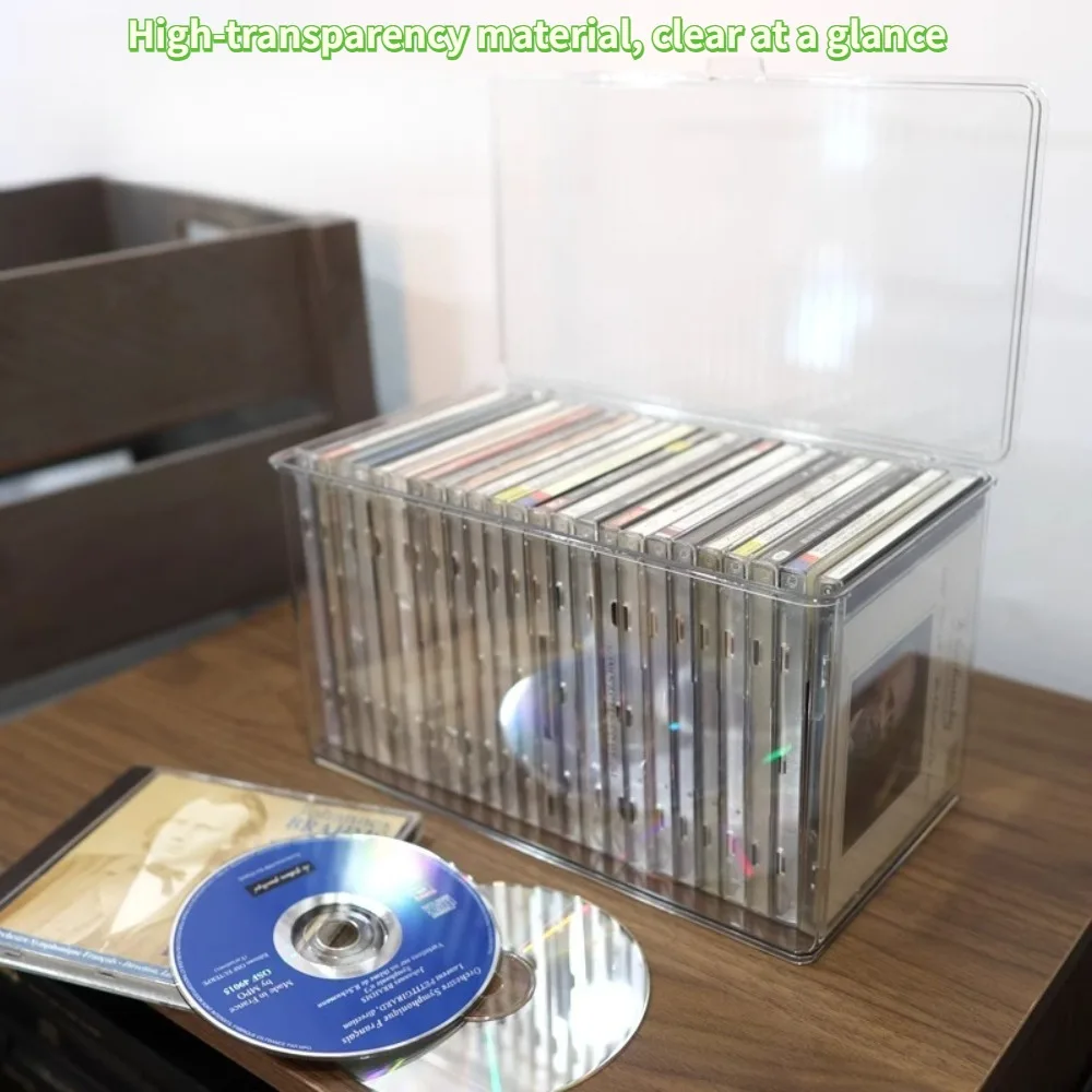 กล่องเก็บแผ่นซีดีอะคริลิคพร้อมฝาปิด - กล่องใสกันฝุ่นสำหรับแผ่นดิสก์ ดีวีดี ซีดี PS4 กล่องจัดระเบียบสื่อแบบซ้อนได้สำหรับใช้ในบ้าน