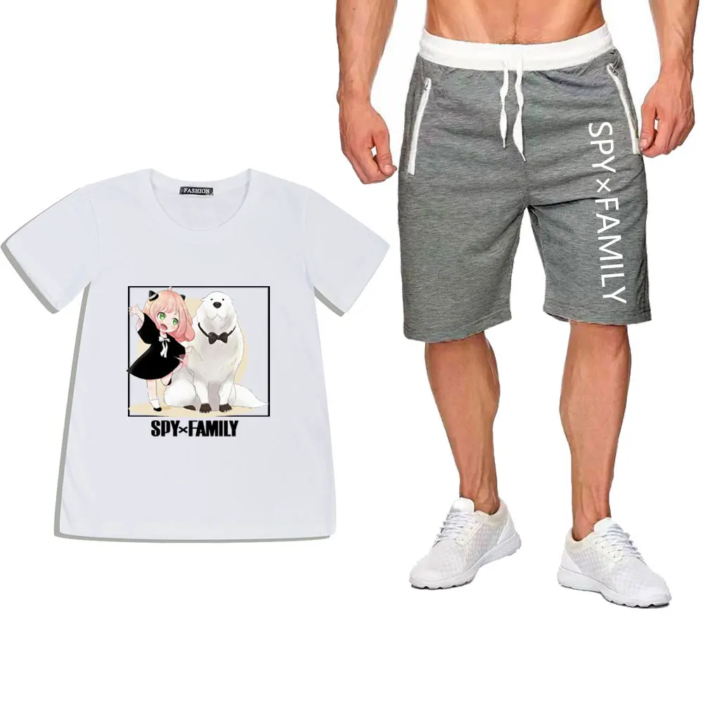 Conjunto de camiseta y pantalones cortos deportivos para hombre, ropa de calle de verano, Conjunto de camiseta familiar Spy x, pantalones de chándal informales