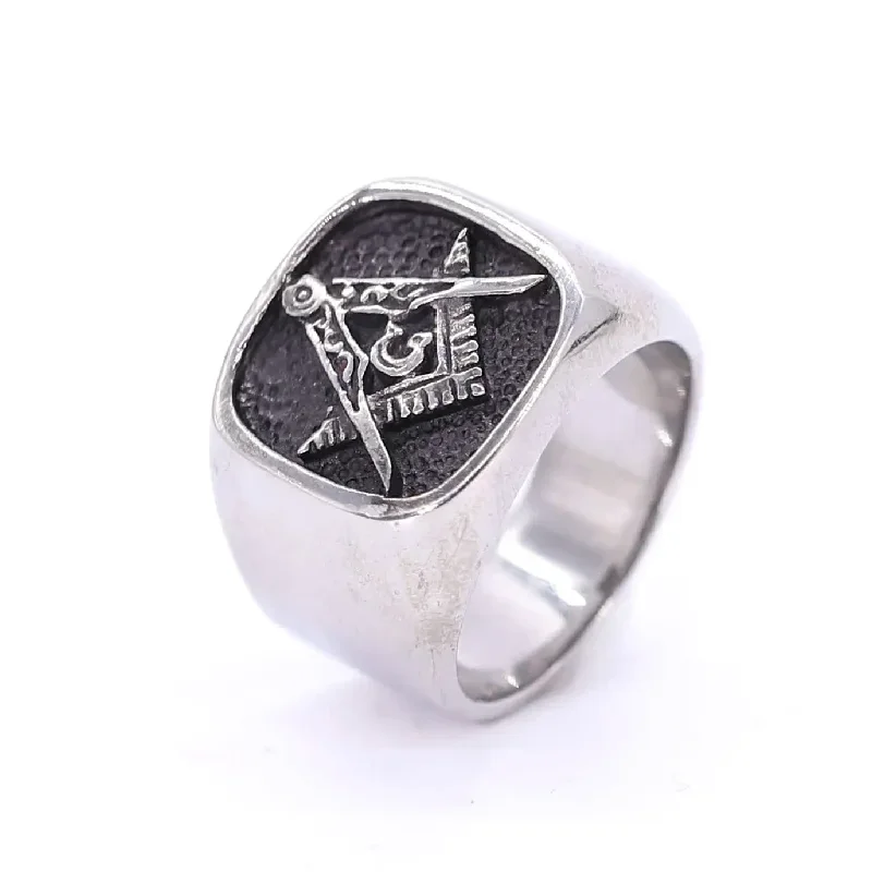 

Vintage 316L Stainless Steel Freemason Ring Square G Master Mason Signet Men's Biker Men Ring Fashion Punk Jewelry