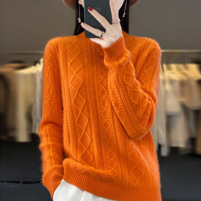 Atmospheric solid color women's new pullover loose half high collar autumn and winter Blouse