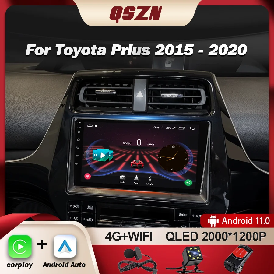 

QSZN For Toyota Prius XW50 2015 - 2020 Car Radio Multimedia Video Player Navigation GPS 4G Carplay Android 12 Autoradio 2K QLED