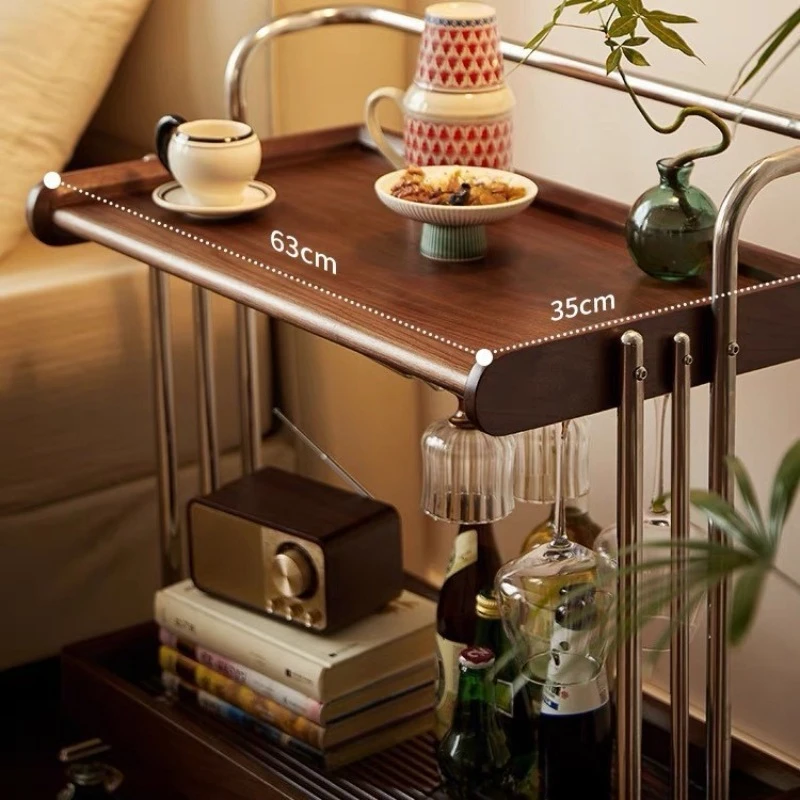 Medieval solid wood coffee table removable sofa side few walnut retro side cabinet living room trolley bedside rack