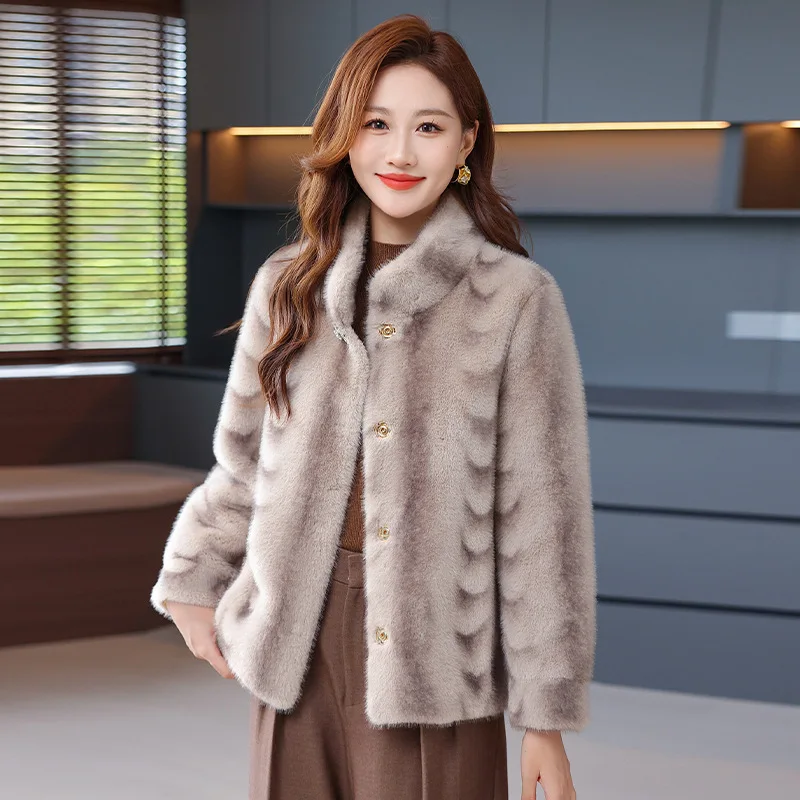 Women Imitation Mink Velvet Jacket Short Fur Integrated Coat Autumn Winter Fashion Stand Collar Female Imitation Fur Fashion Top