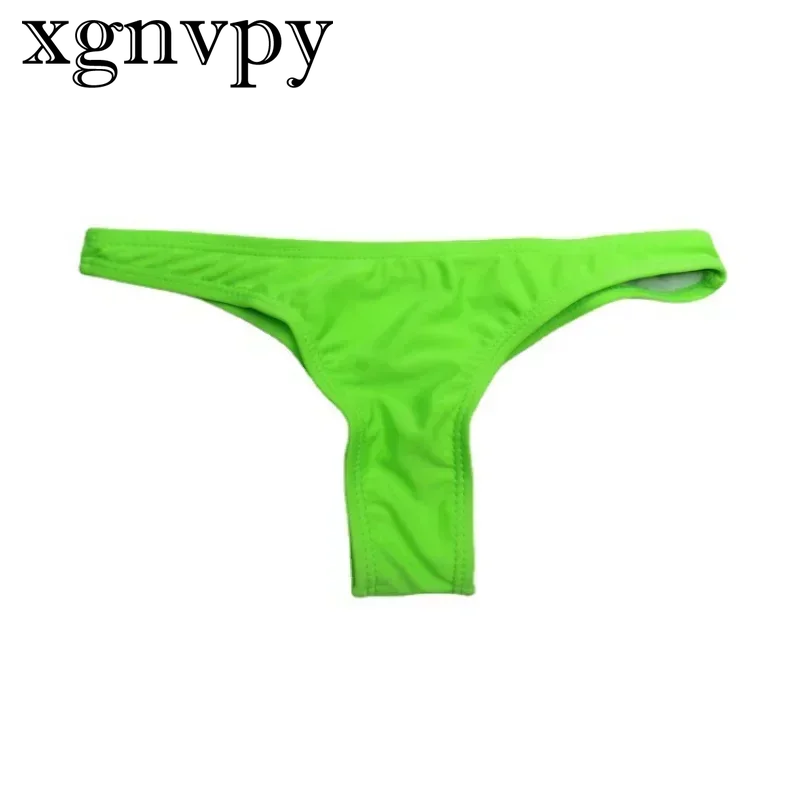 xgnvpy New Fashion Ladies Thong Swim Trunks Multiple Colors Solid Color Pleated Thong Swimwear Women Bikini Swim Trunks Hot Sale