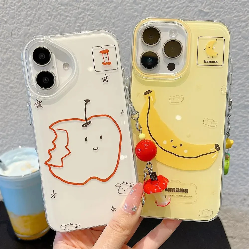 Lustige Apfel-Bananen-Handyhülle für iPhone 11 12 13 14 15 16 17 18 Pro Max 16E Air 7 8 Plus mit süßem Frucht-Anhänger-Schlüsselanhänger – Detail 5