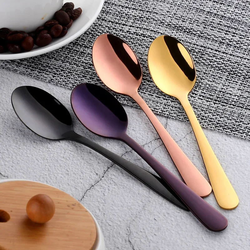 8 Colors Tea Spoons Stainless Steel Coffee Spoon High Quality Dessert Cake Fruit Spoons Gold Small Snack Scoop Dinnerware Tool