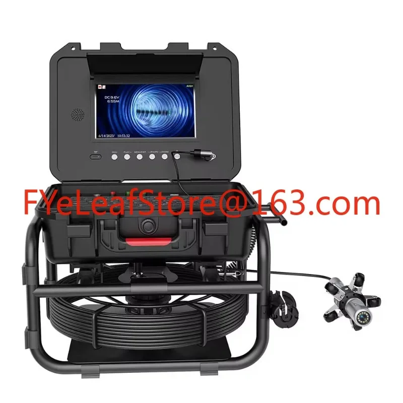 360 Rotating Sewer Pipe Inspection Camera 9 inch IPS+1080P Screen +512HZ Transmitter+Meter Counter+Keyboard