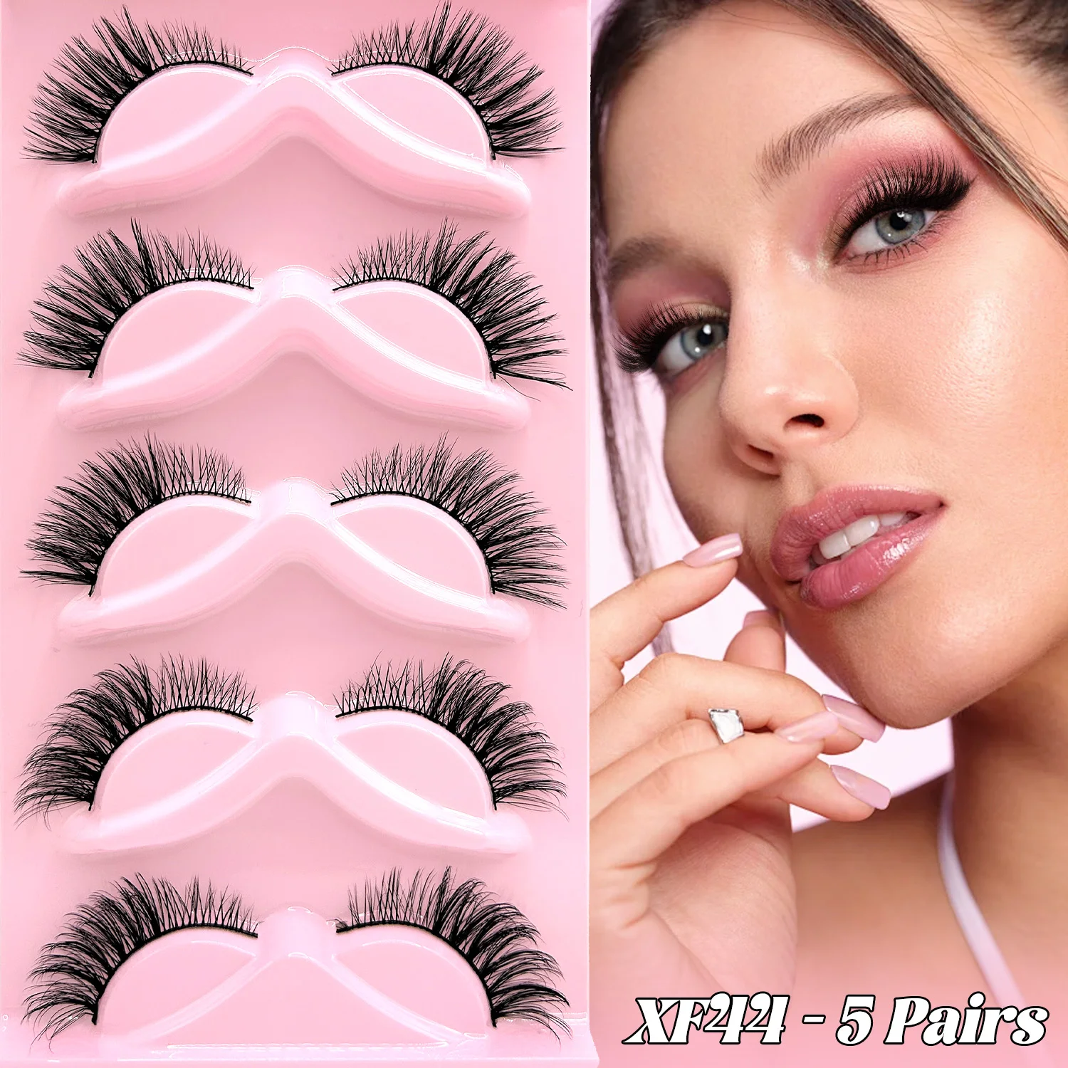 5 Paar Vorgeklebte Falsche Wimpern D-Curl 3D Mehrschichtige Flauschige Wimpern Weiche Leichte Wiederverwendbare Selbstklebende Streifenwimpern – Detail 4