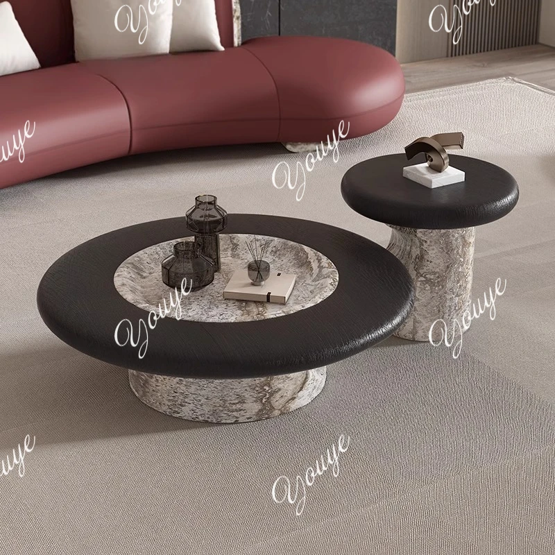 

Журнальный столик из натурального мрамора, комбинация роскошного камня, итальянский минималистичный размер, квартира, гостиная, дом, круглый журнальный столик, черный