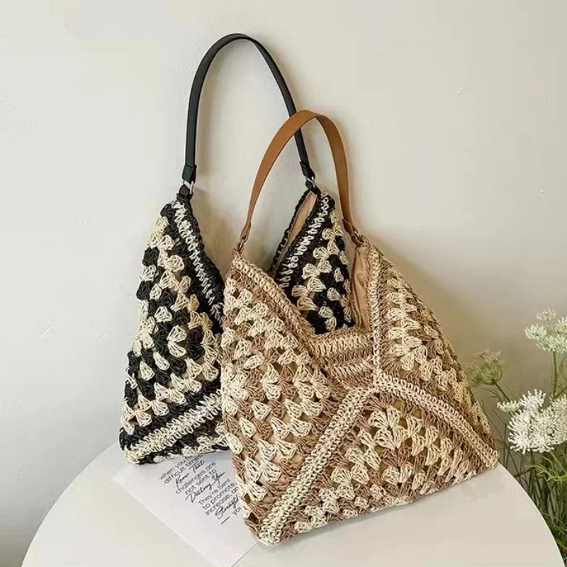 

Portable Shoulder Bag Summer Beach Purses Shopper Satchel Female Tote Bags Handbags Women Weaving Clutches Top-handle Bag Large