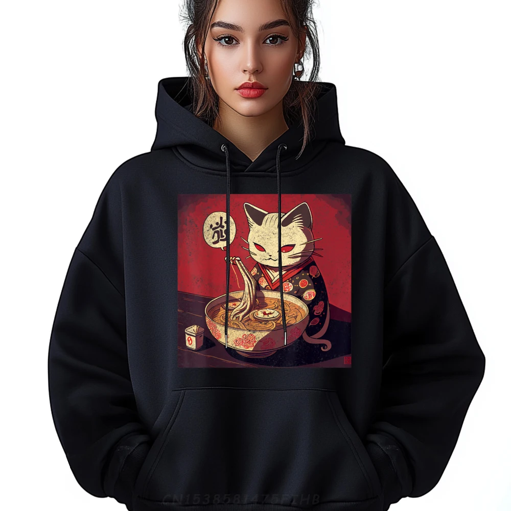 Cat Nursing Ramen Shirts Men Graphic Oversize Long Sleeve Party Sweatshirts For Men