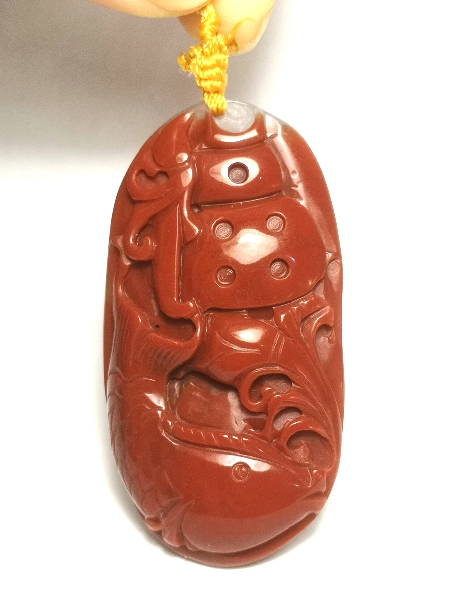 

YIZHU CULTUER ART 100% Natural Hand-carved Chinese Jade Necklace Pendant Fish statue Wonderful Gift