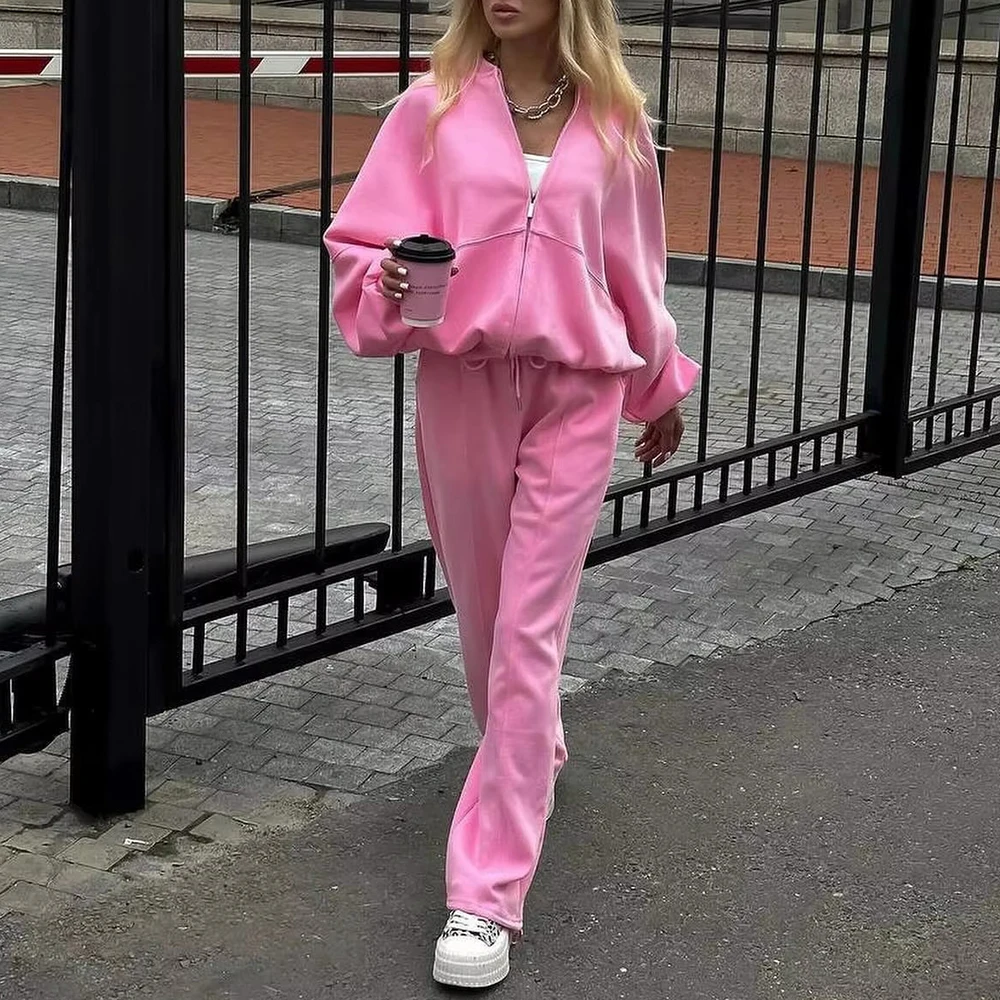 Traje de suéter informal de otoño para mujer, conjunto de dos piezas con cremallera, diseño de estación independiente para moda de Europa y Estados Unidos