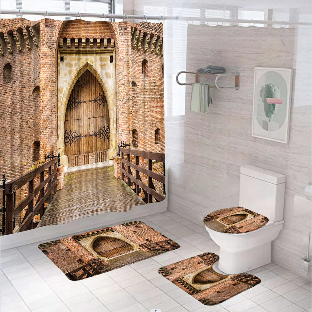 Egyptian Pyramids Shower Curtain Sets African Tribe Famous Buildings Scenery Bathroom Screen Anti-slip Rug Bath Mat Toilet Cover