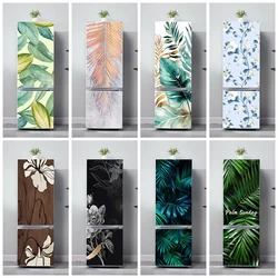 Green Tropical Leaves Fridge Door Art Decals Waterproof Kitchen Wallpaper Hand Painted Plants Refrigerator Door Panel Cover