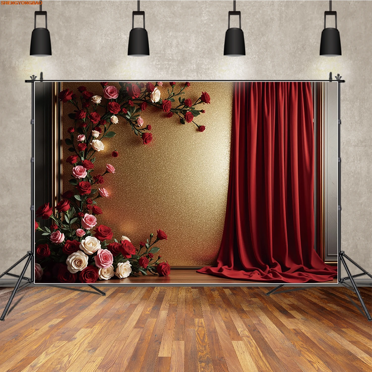 

Valentine's Day Decoration Photography Backdrop Red Curtain Rose Gold Wall Photocall Background Wedding Party Decoration