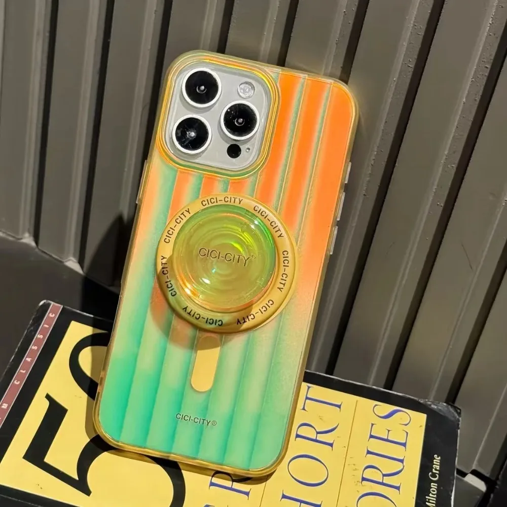 

Dopamine Candy Color Gradient Suitcase Stripe Case for IPhone 17 16 15 14 13 Pro Max Magnetic Bracket Shockproof Protector Cover