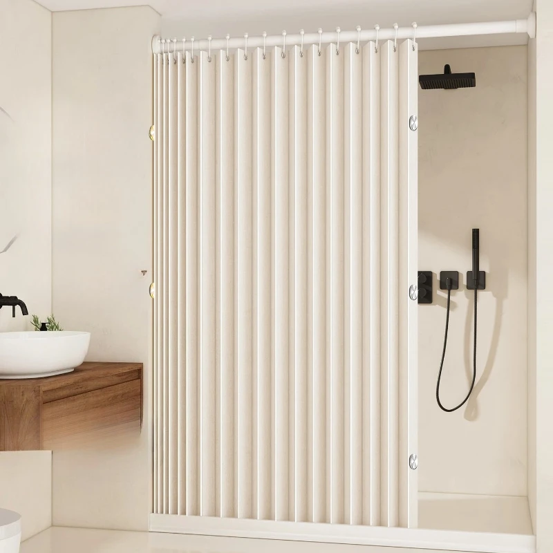 ‌Waterproof Shower Curtain, No Drill Divider, Foldable Invisible Liner & Wet Dry Separation for Bathtub/Shower