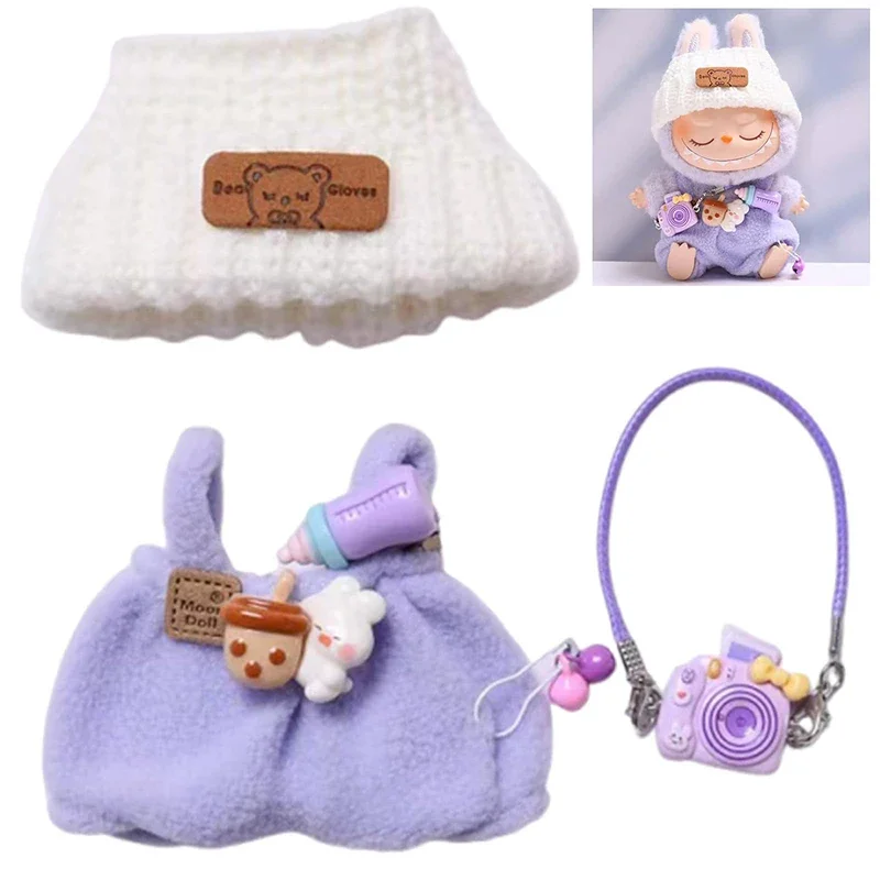 15-17 سنتيمتر الملابس ل Labubu 1 مجموعة Labubu بذلة مع حقيبة كتف 17 سنتيمتر ملابس دمى صغيرة اكسسوارات