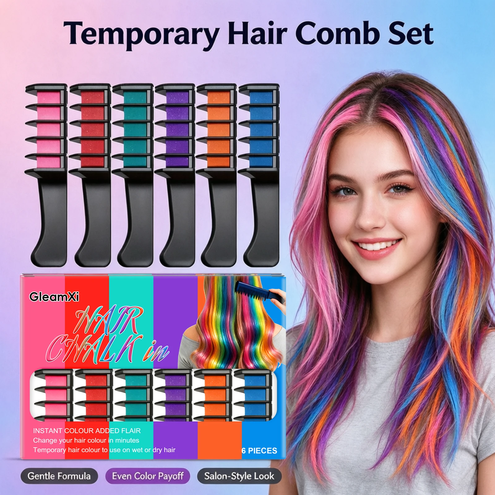 6 Colors Hair Chalk Comb Temporary Hair Color Dye Easy Washable Even Coverage Fashion Hair Color Cream Hair Styling Makeup