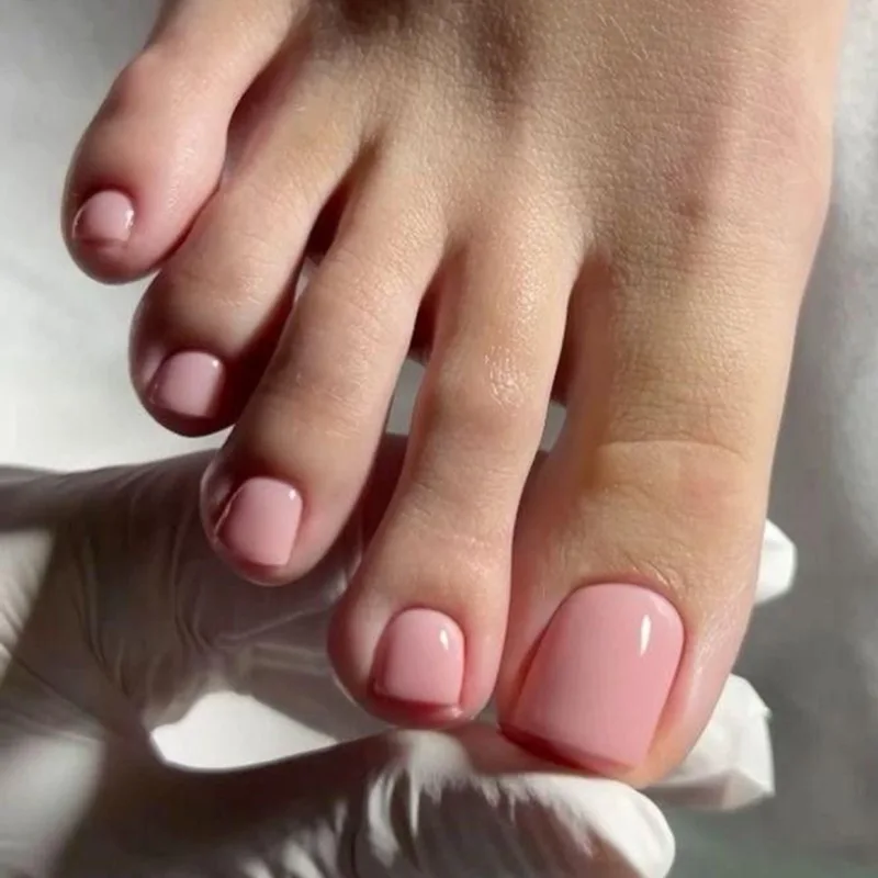 Naked pink solid color short square manicure toenail piece Simple wearable toenail piece Finished product