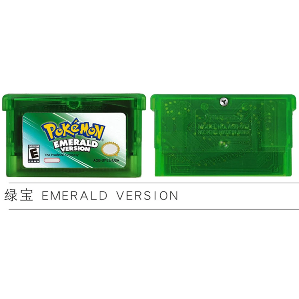 

32-Bit Video Game Console Card GBA Game Cartridge Pokemon Emerald FireRed LeafGreen Ruby Sapphire Shiny Label USA/EUR Version