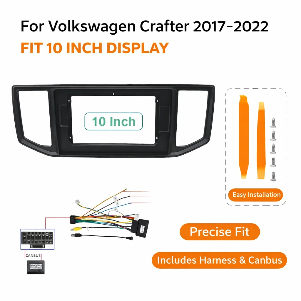 For VW Volkswagen Crafter 2017-2022 10 Inch 2DIN Car Radio Fascia Frame Wiring Harness Adapter + Canbus Decoder