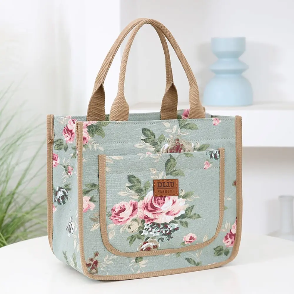 Aesthetic Floral Print Lunch Bag Insulated Large Capacity Lunch Bag Thermal Cooler Handbag For School Work Travel Picnic