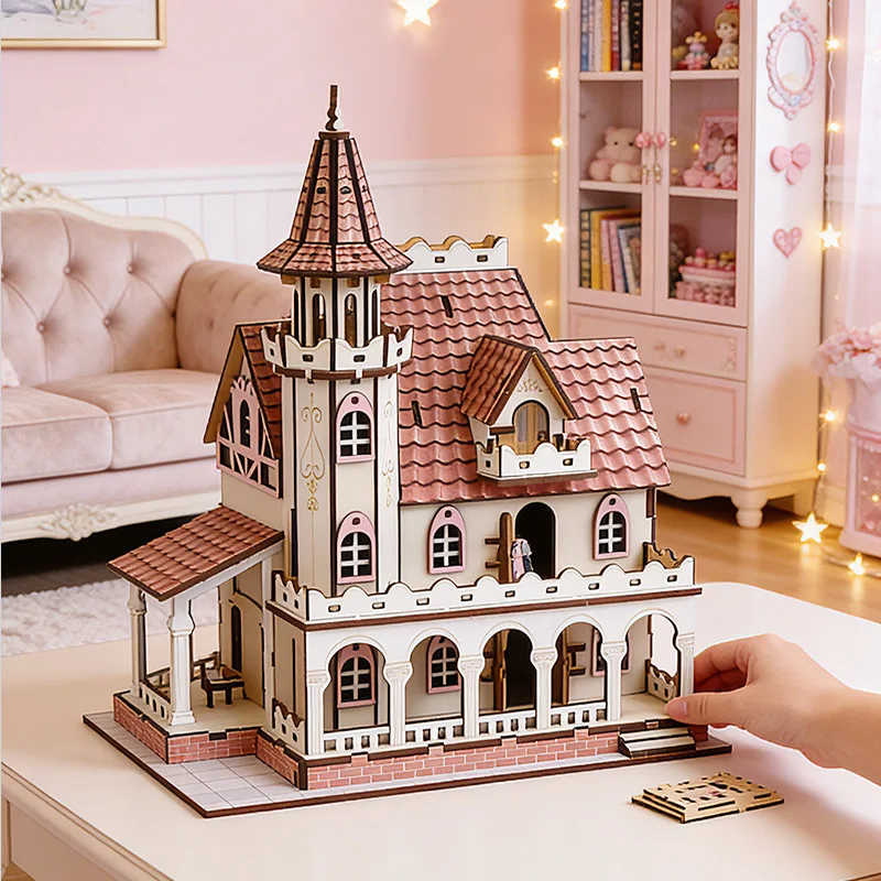 

Миниатюрная деревянная вилла-конструктор 1:12 для кукольного домика, 3D-пазл, развивающий набор для творчества, развивающая игрушка для детей, декор для рабочего стола и подарок