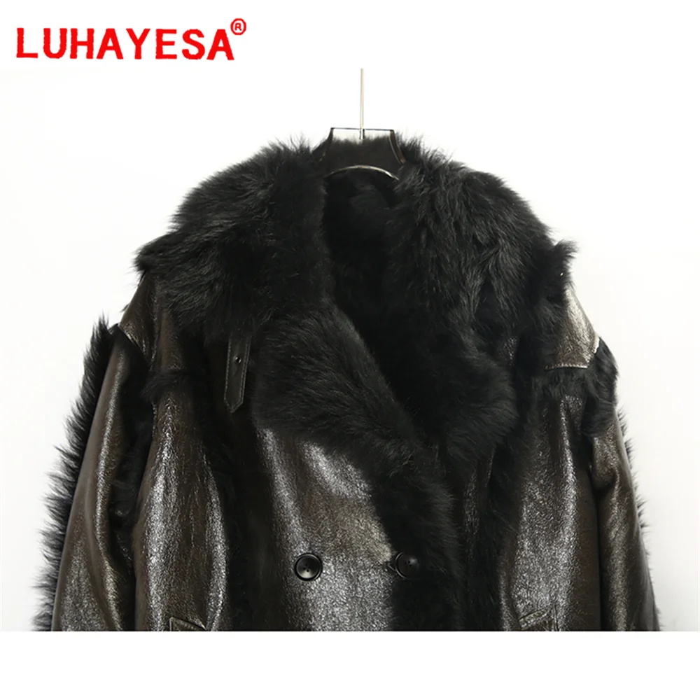 2024 New Tuscany Fur Women Fashion Dark Green Thicken Real Fur Coat Winter Genuine Leather Natural Fur Overcoat