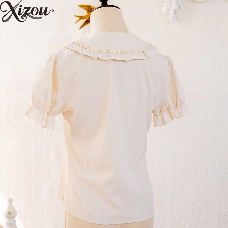 Camisa informal De moda De Color puro estilo Lolita, Tops De verano para Mujer, Tops elegantes De manga corta para Mujer 2025