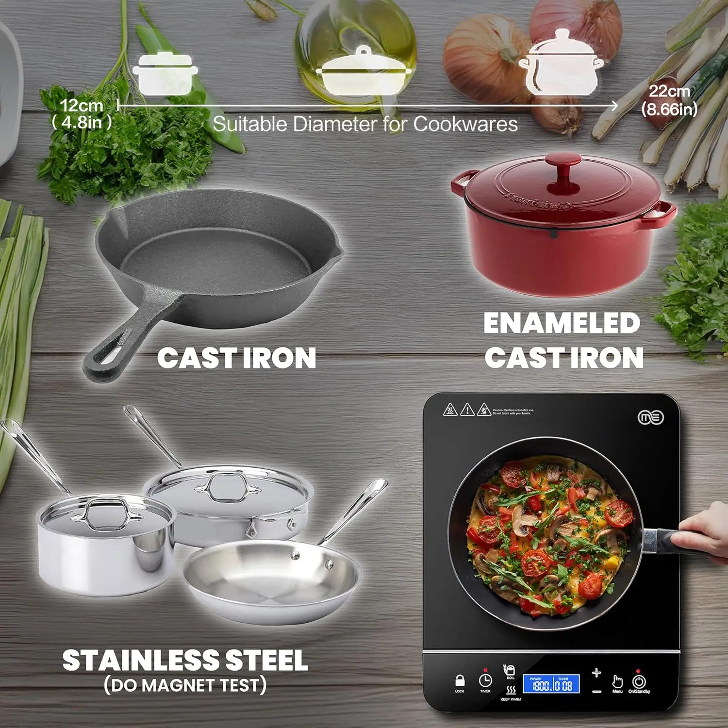 

Portable Induction Cooktop Hot Plate Countertop Burner 1800 Watts Induction Burner with LCD Sensor Touch, LED Display,Hot Sale