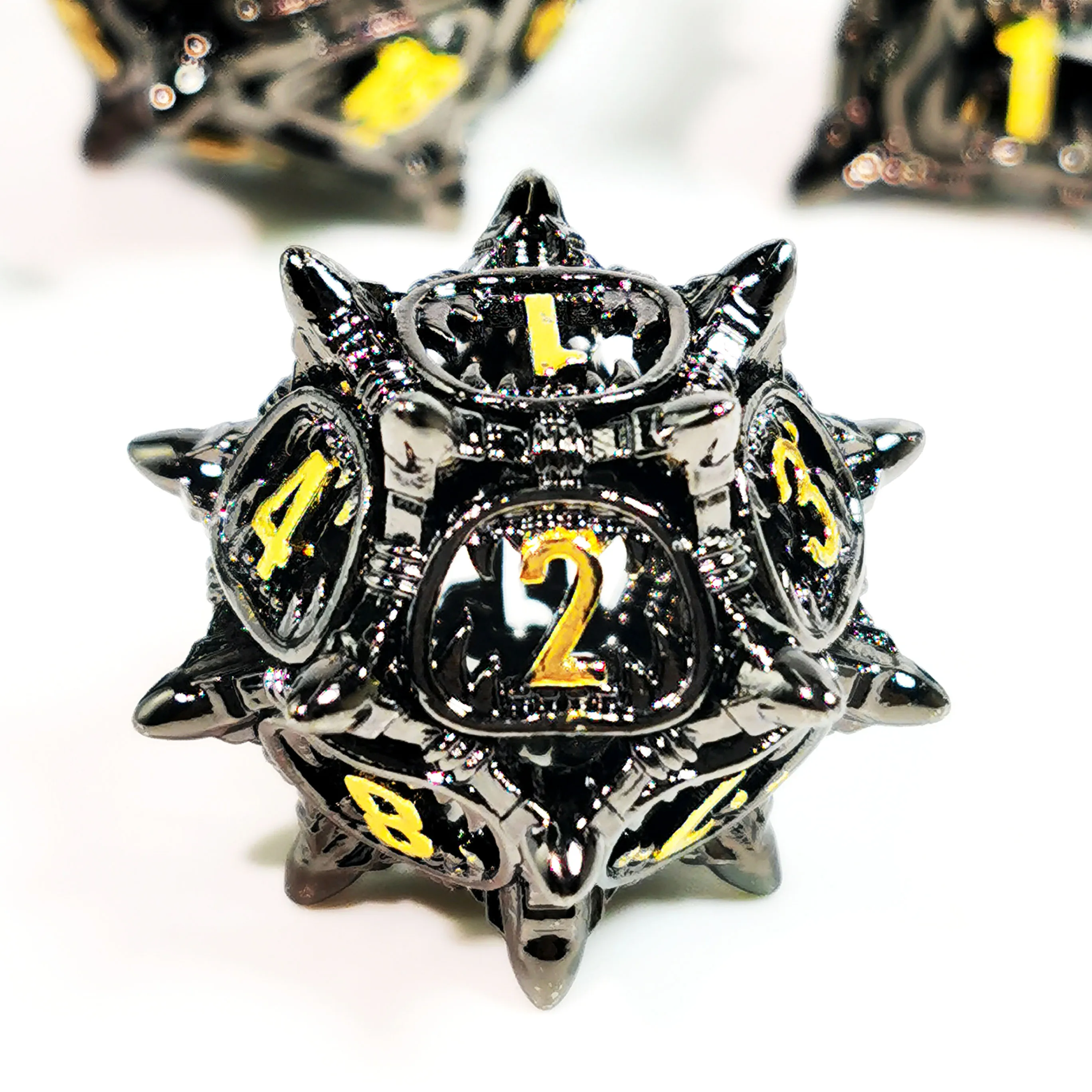 "DnD Dice Set - 7 Piece Sharp Edge Zinc Alloy Dice, Metal Hollow Beast Pattern, Silver for RPG & Tabletop Games"