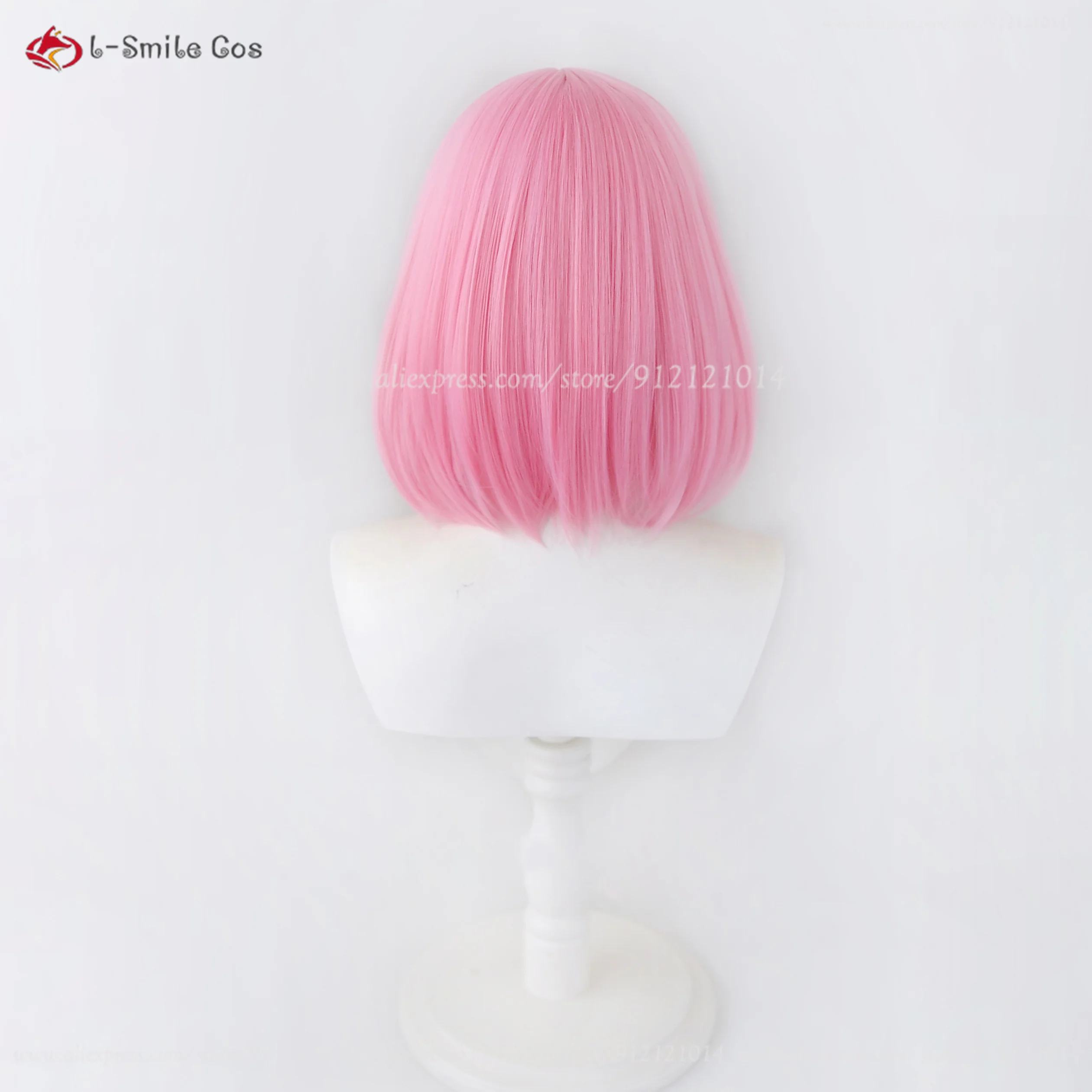 Ootori Emu peruca curta cosplay para mulheres, resistente ao calor, cabelo sintético, couro cabeludo anime, festa de Halloween, rosa, boné, 34cm