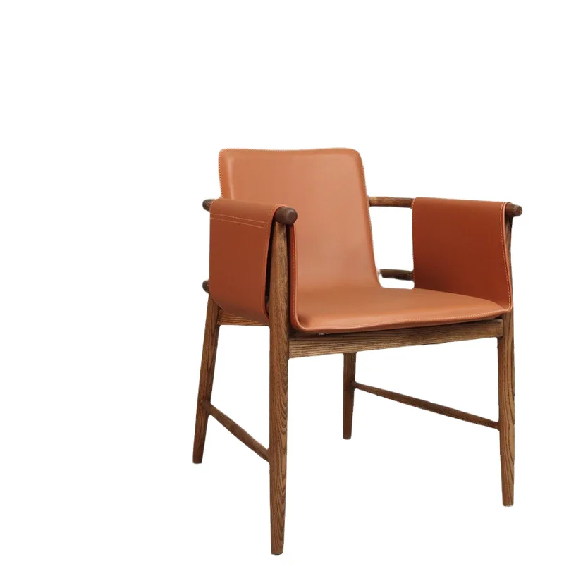 

Household simple armchair, wabi-sabi, saddle leather back chair